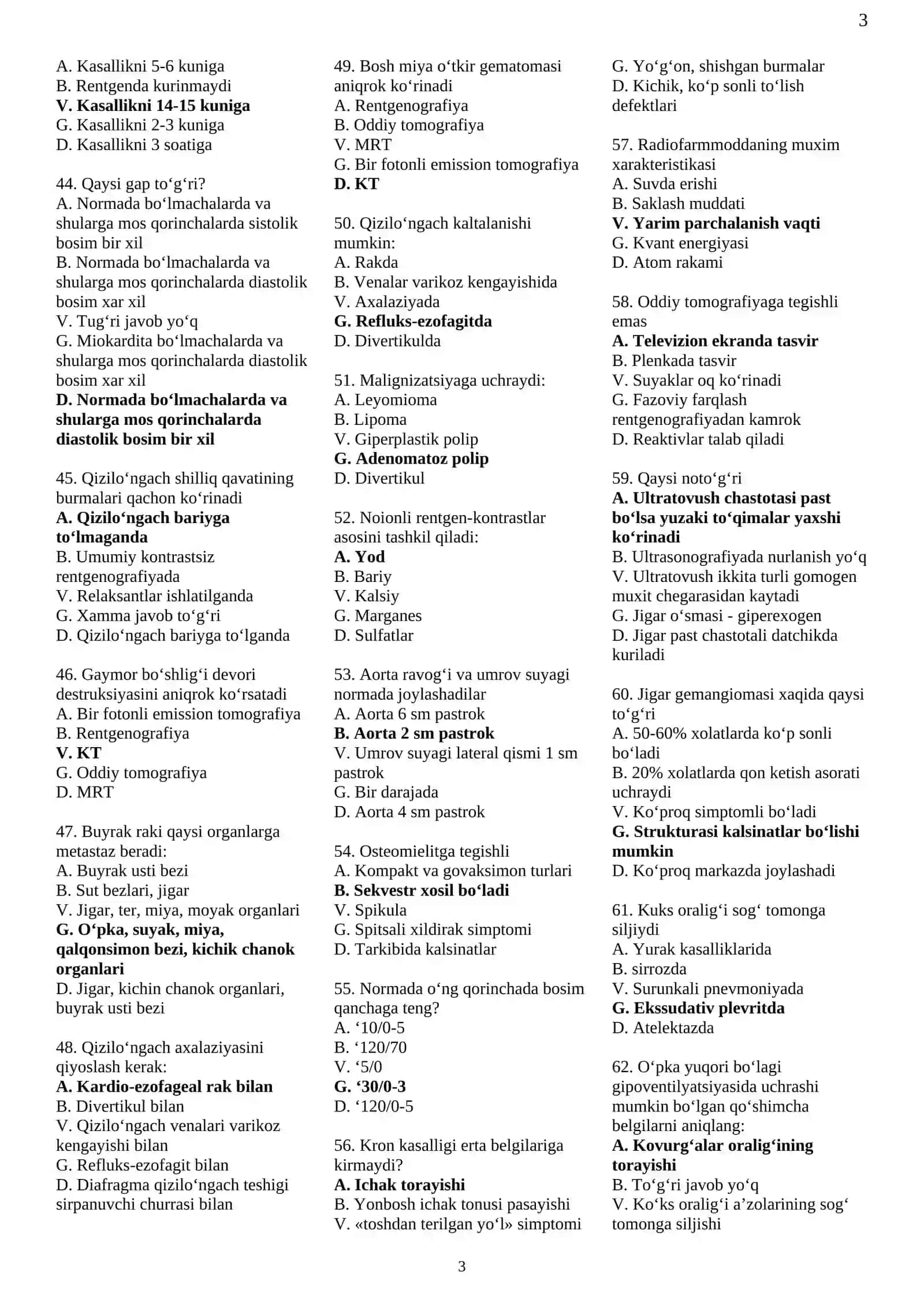 Tibbiy radiologiya bo‘yicha magistatura kirish testlari 1000 ta 2026 yil 3