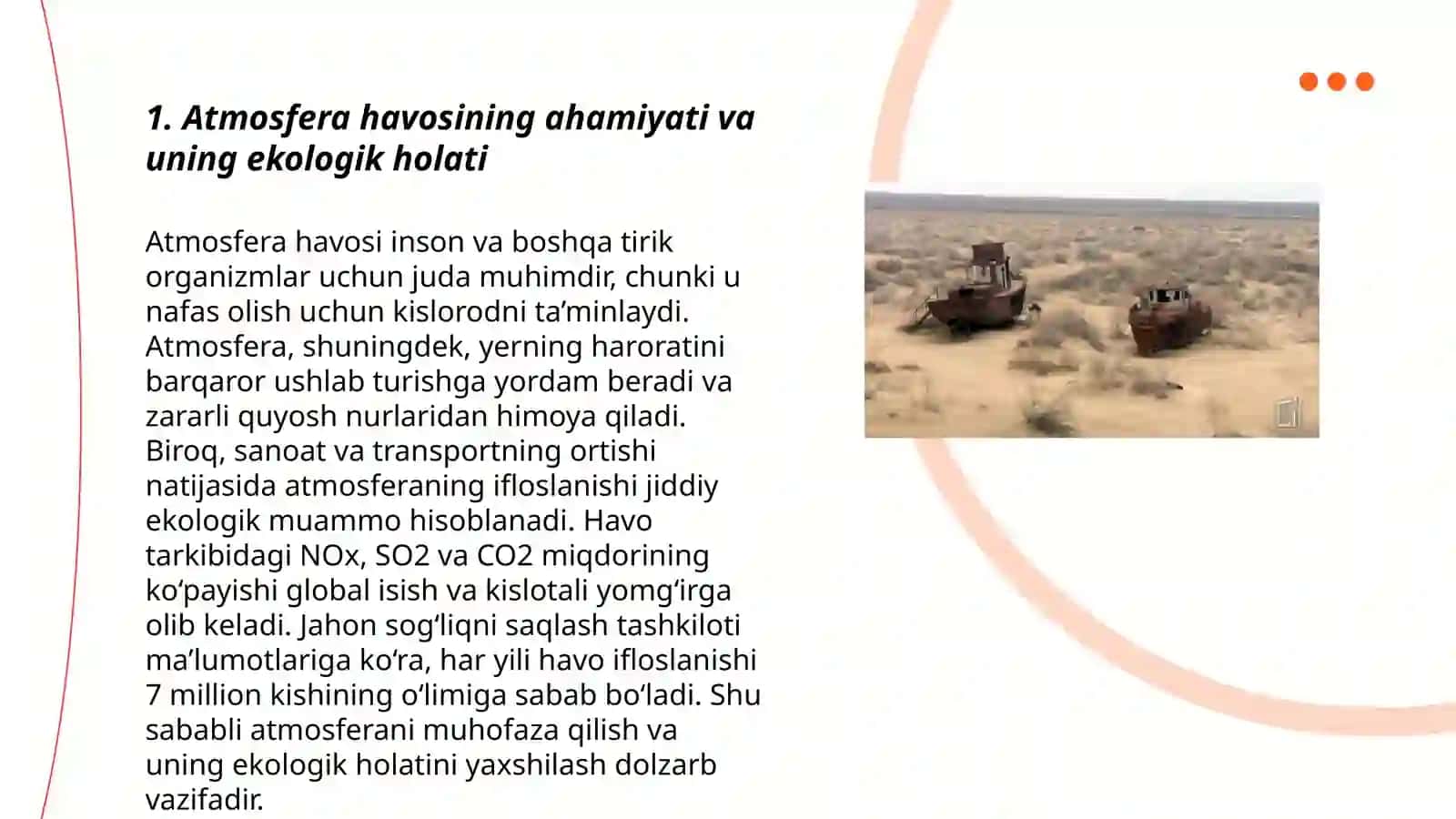 O'zbekistonda atmasfera havosining holati VA musoffaligini saqlash chora tadbirlari 3