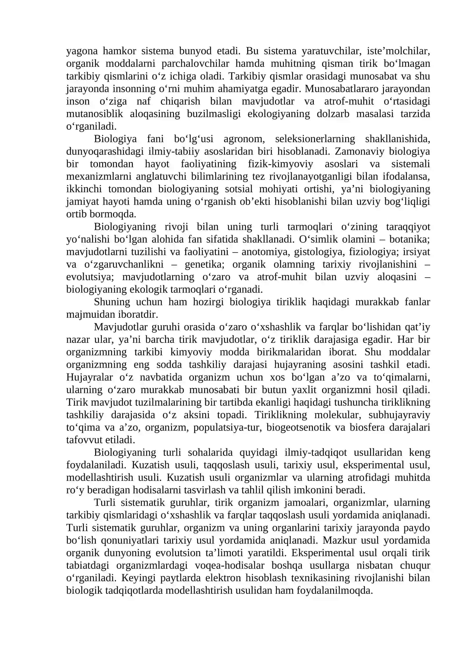 Biologiya faning vazifasi, o‘rganadigan sohalari va uslublari 3