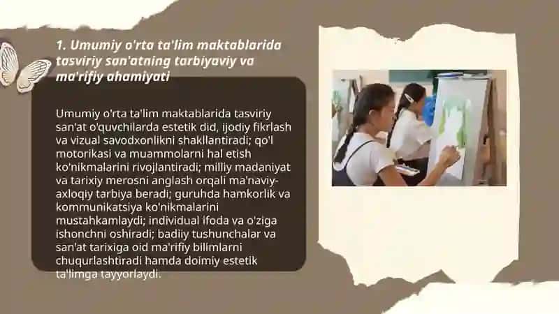 Umumiy o'rta ta'lim maktablarida tasviriy san'atning ahamiyati, ta'limi va tasviriy o'rni 3