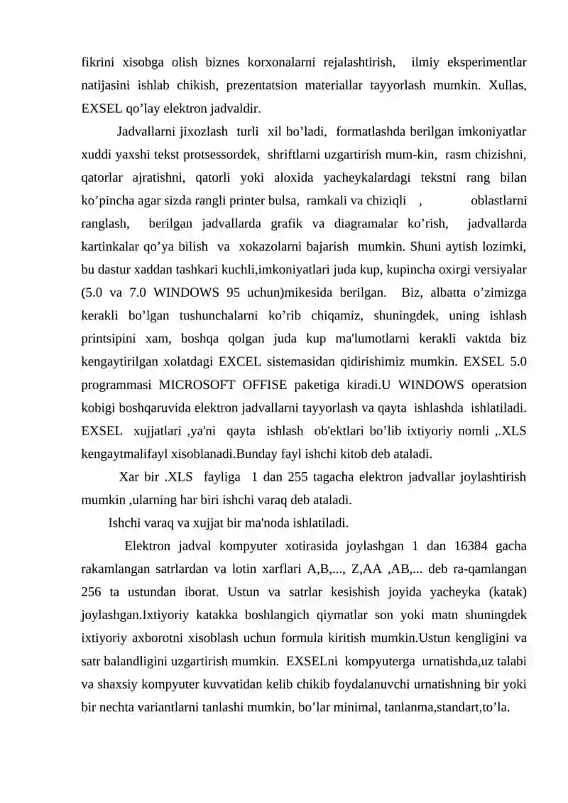 Elektron jadvalning imkoniyatlari va vazifalari 3