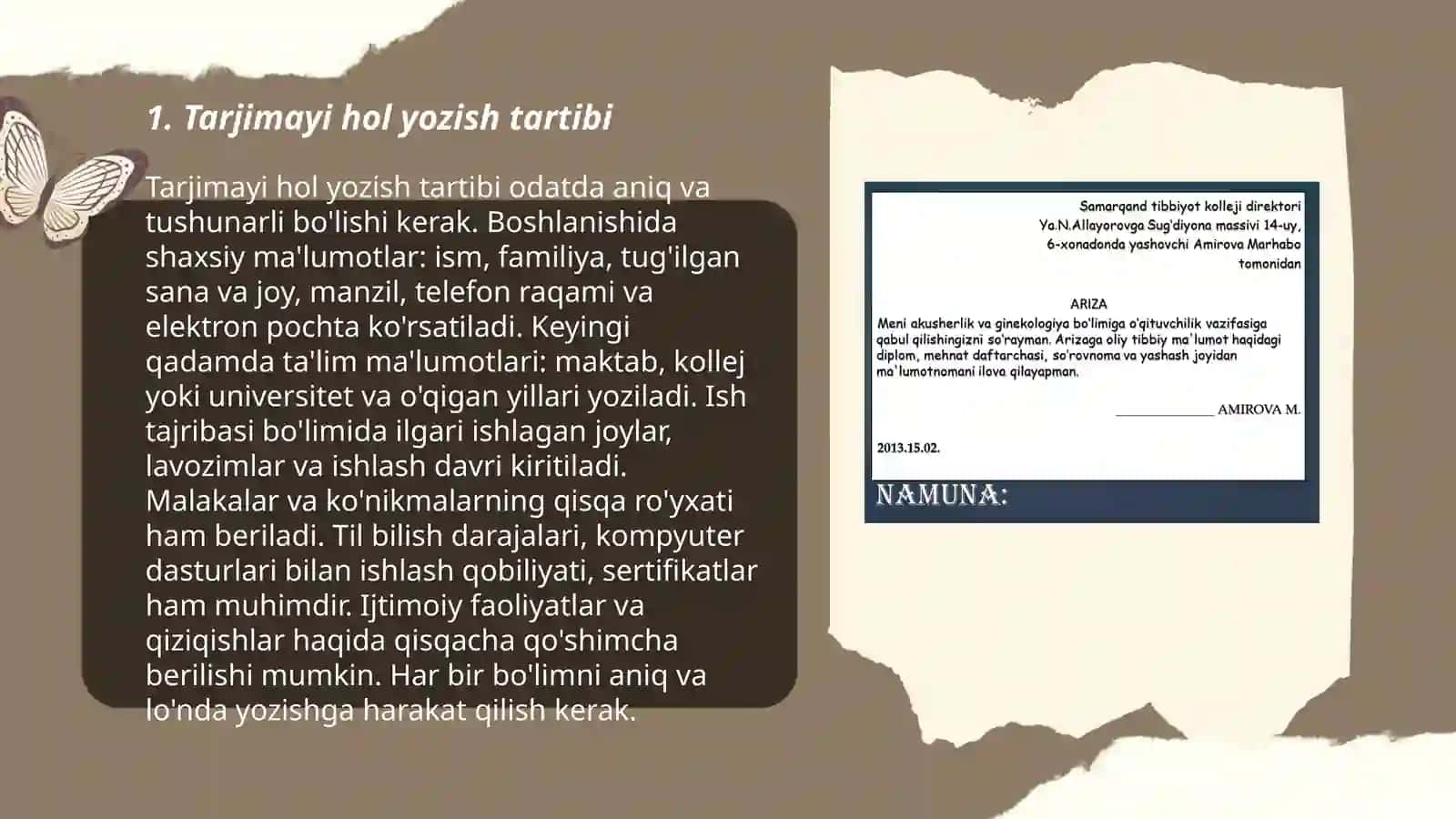 Tarjimayi hol, Tavsifnoma, Tavsiyanoma 3