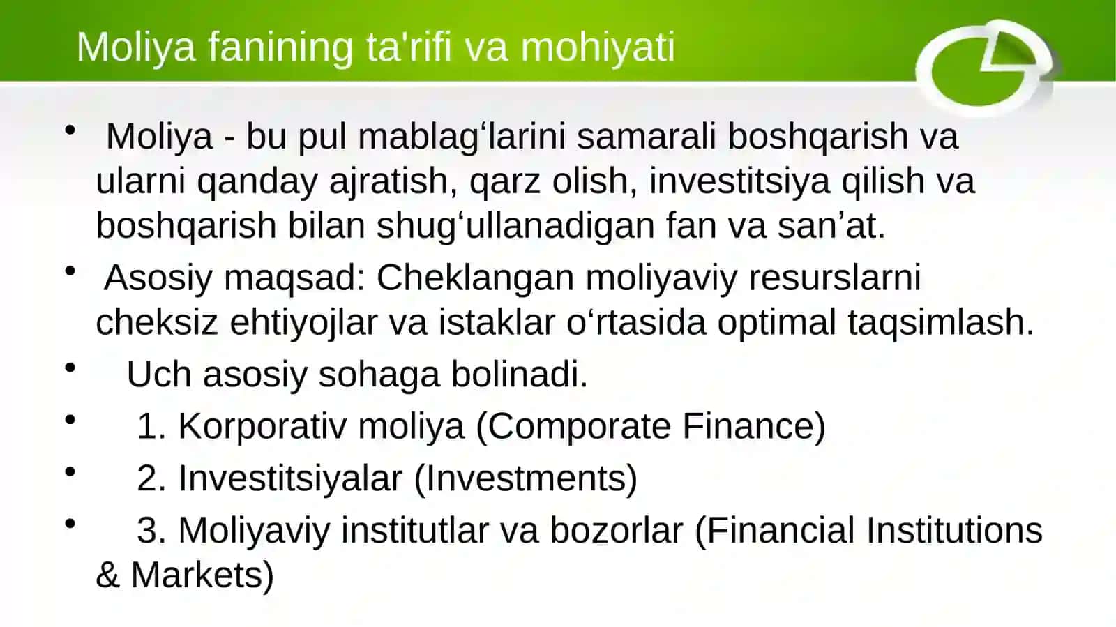 Moliya Asoslariga Kirish: Moliyaning Fundamental Masalalari 3
