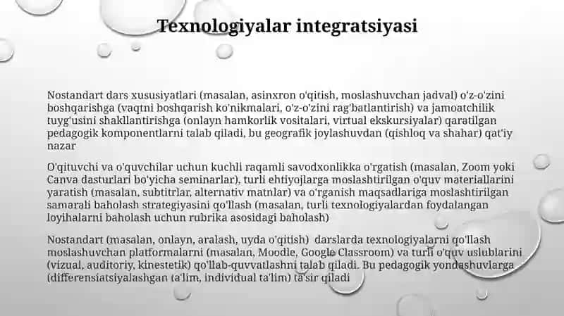 Nostandart draslarning o'ziga xos xususiyatlari pedagogik kasbiy komponentlig yõnalishlari 3