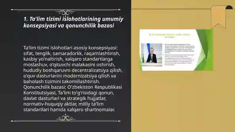Ta'lim tizimi islohotlarining umumiy konsepsiyasi va qonunchilik bazasi 3