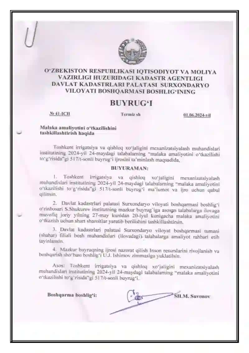 Geodeziya va geoinformatika yo'nalishi bo'yicha bitiruv oldi amaliyoti hisoboti 3