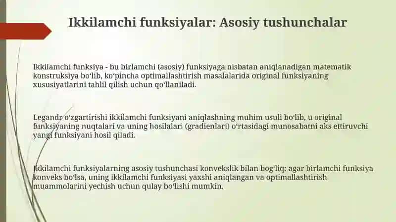 Ikkilamchi funksiyalar 3