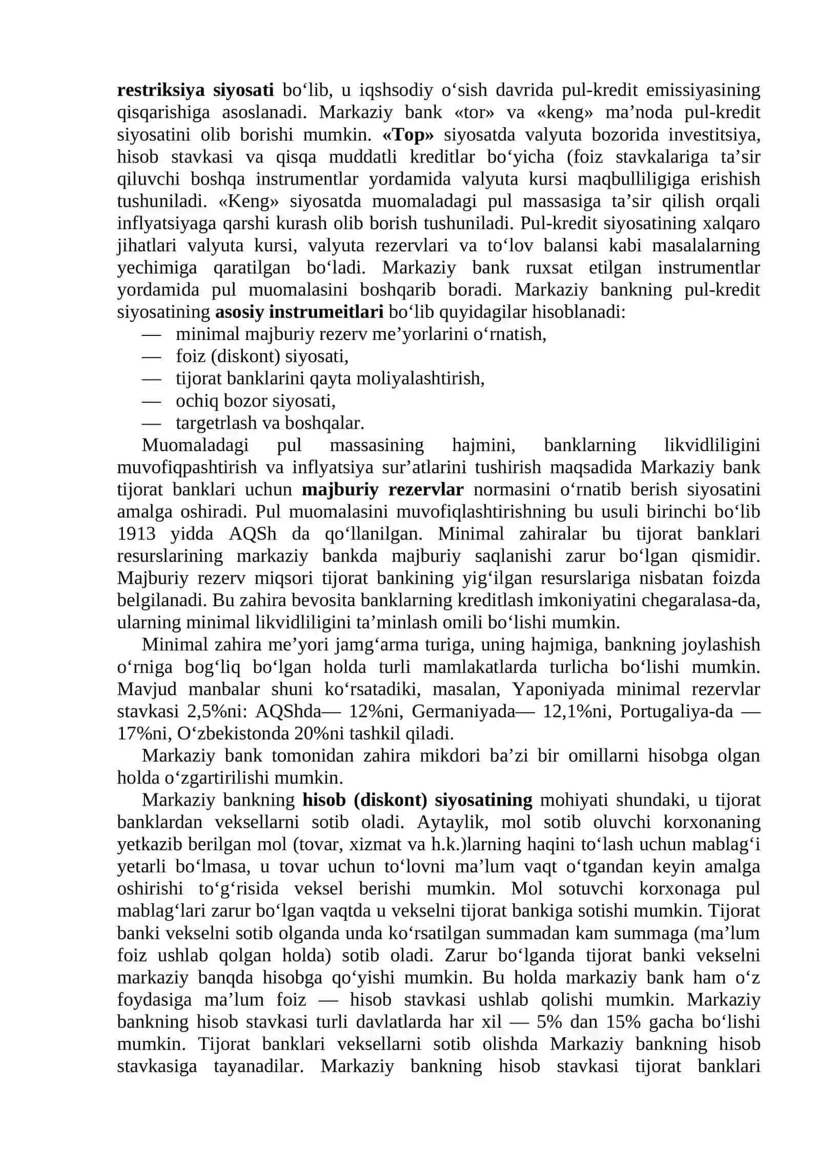 O‘zbekiston Respublikasi Markaziy banki: Pul-kredit siyosatini amalga oshirishdagi roli va funksiyalari 3