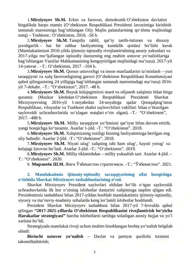 O‘ZBEKISTON RESPUBLIKASI PREZIDENTI SHAVKAT MIRZIYOYEV RAHBARLIGIDA 3