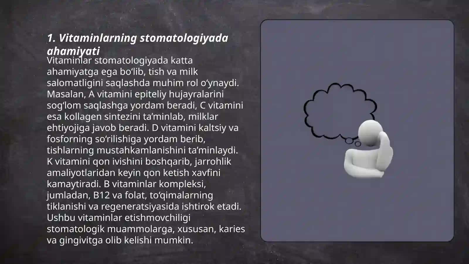 Vitaminlar.Kislota.Ishqorlar. Stomatalogiyada qoʻllanilishi 3