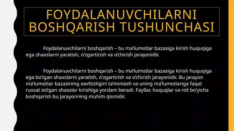 SQLda foydalanuvchilarni boshqarish va huquqlarni taqsimlash 3