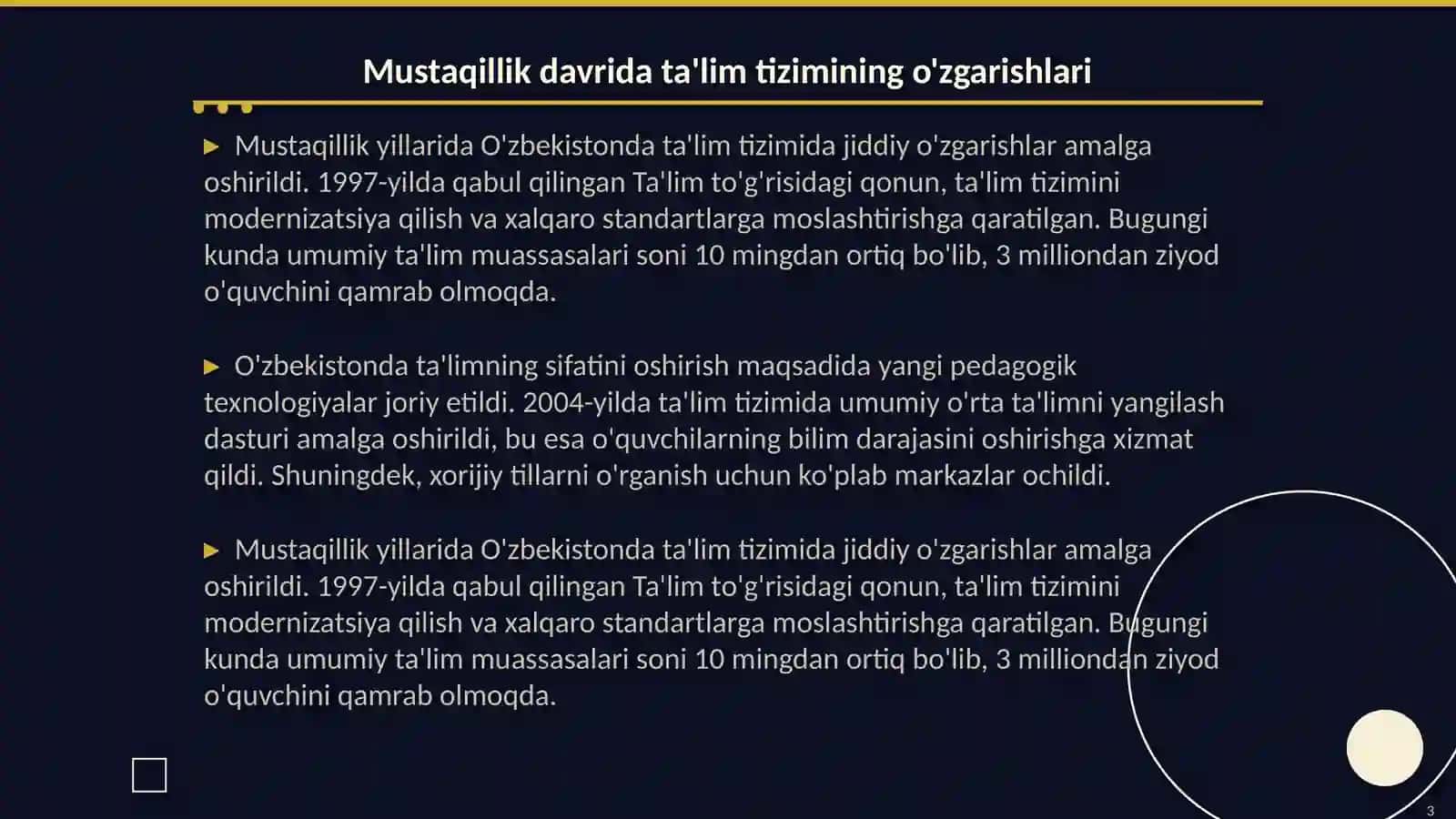 Mustaqillik yillarida Ozbekistondagi marifiy va madaniy rivojlantirish 3