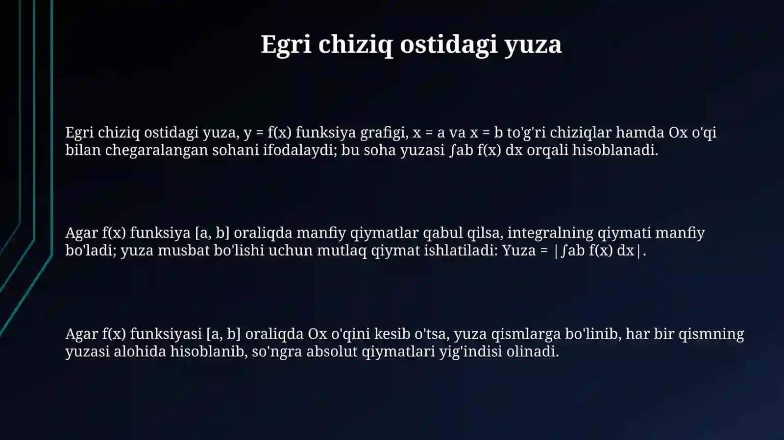 Aniq integral yordamida yassi figuralar yuzalarini hisoblash 3