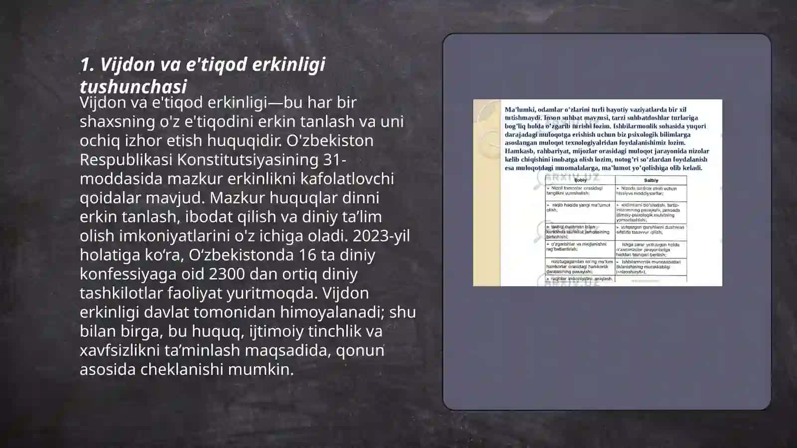 Vijdon va e'tiqod erkinligi haqida tushuncha 3