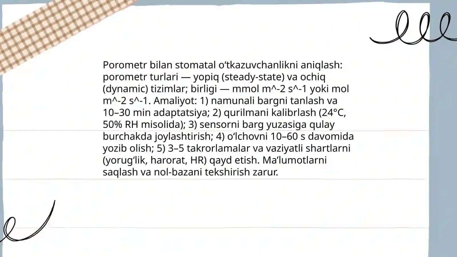 Barg porometriya: portativ porometrlar bilan barg darajasida transpiratsiya o‘lchash 3