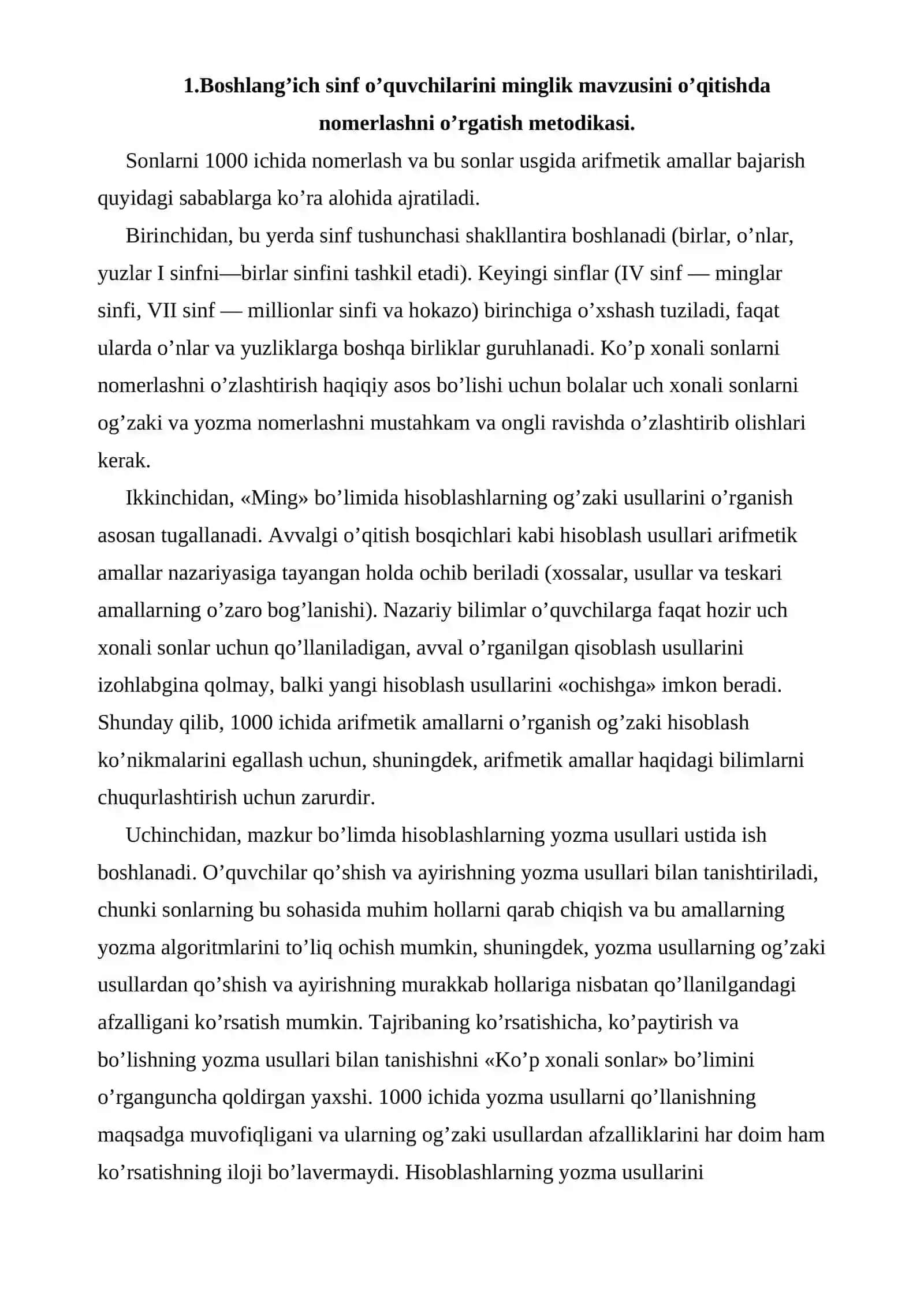 Boshlang’ich sinf o’quvchilarini minglik mavzusini o’qitishda nomerlashni o’rgatish metodikasi 3