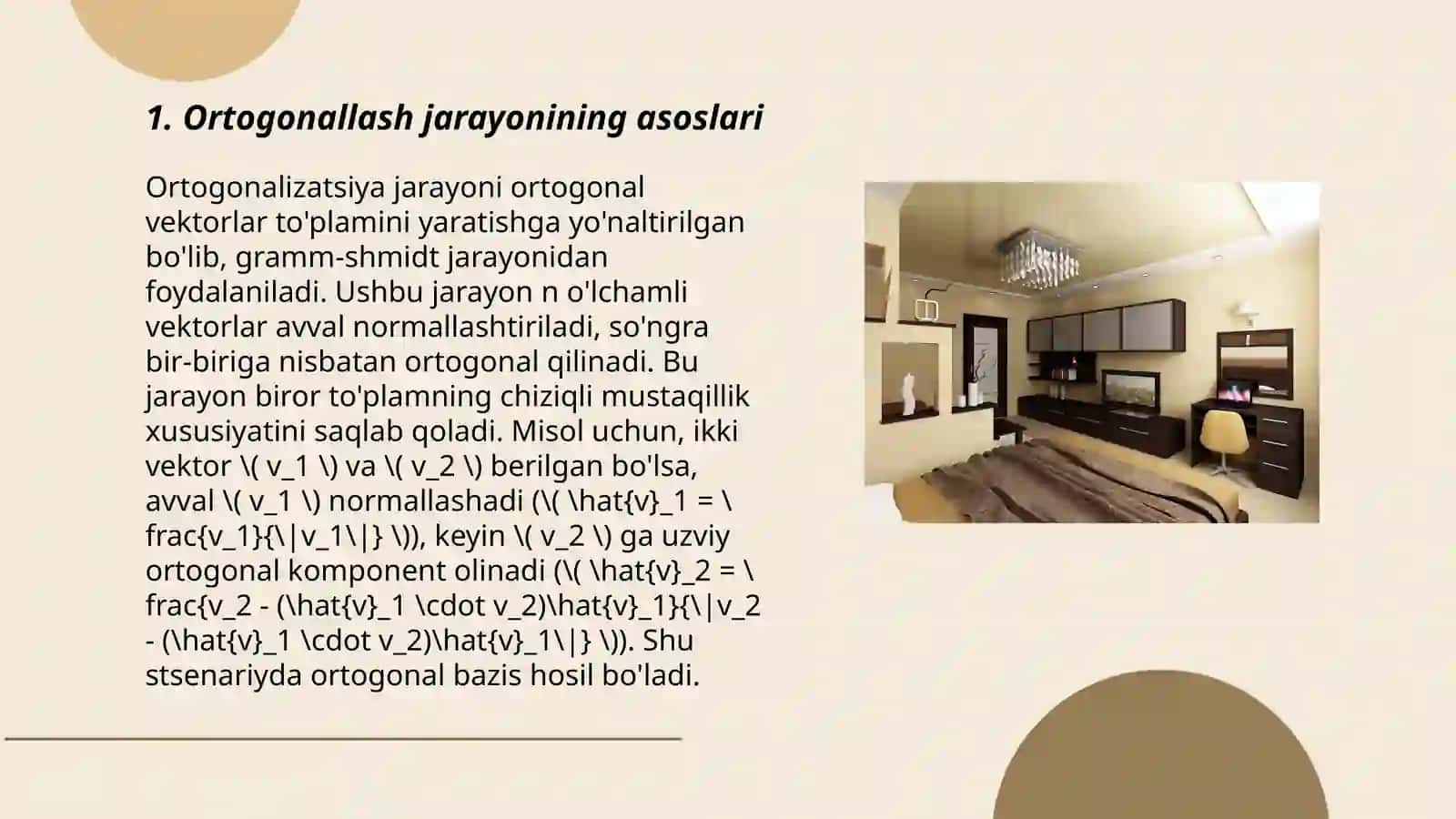 Ortogonallash jarayoni.Qism fazoning ortogonal to’ldiruvchisi 3