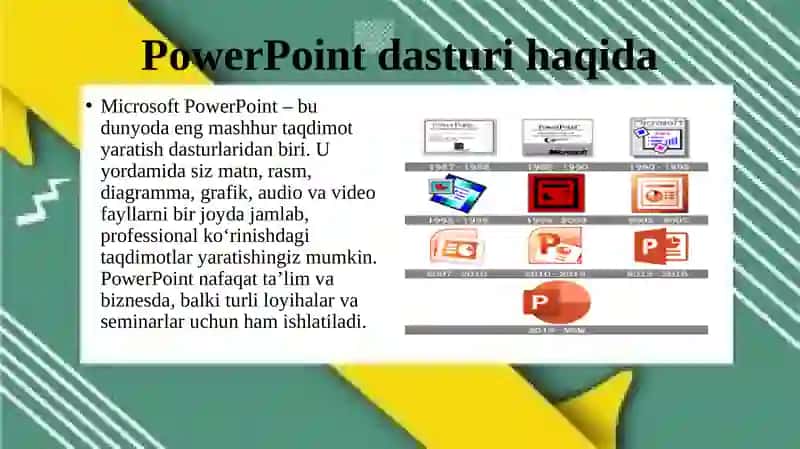 Microsoft PowerPoint dasturining asosiy elementlari. Animatsion efifektlar. Taqdim etishni boshqarish 3