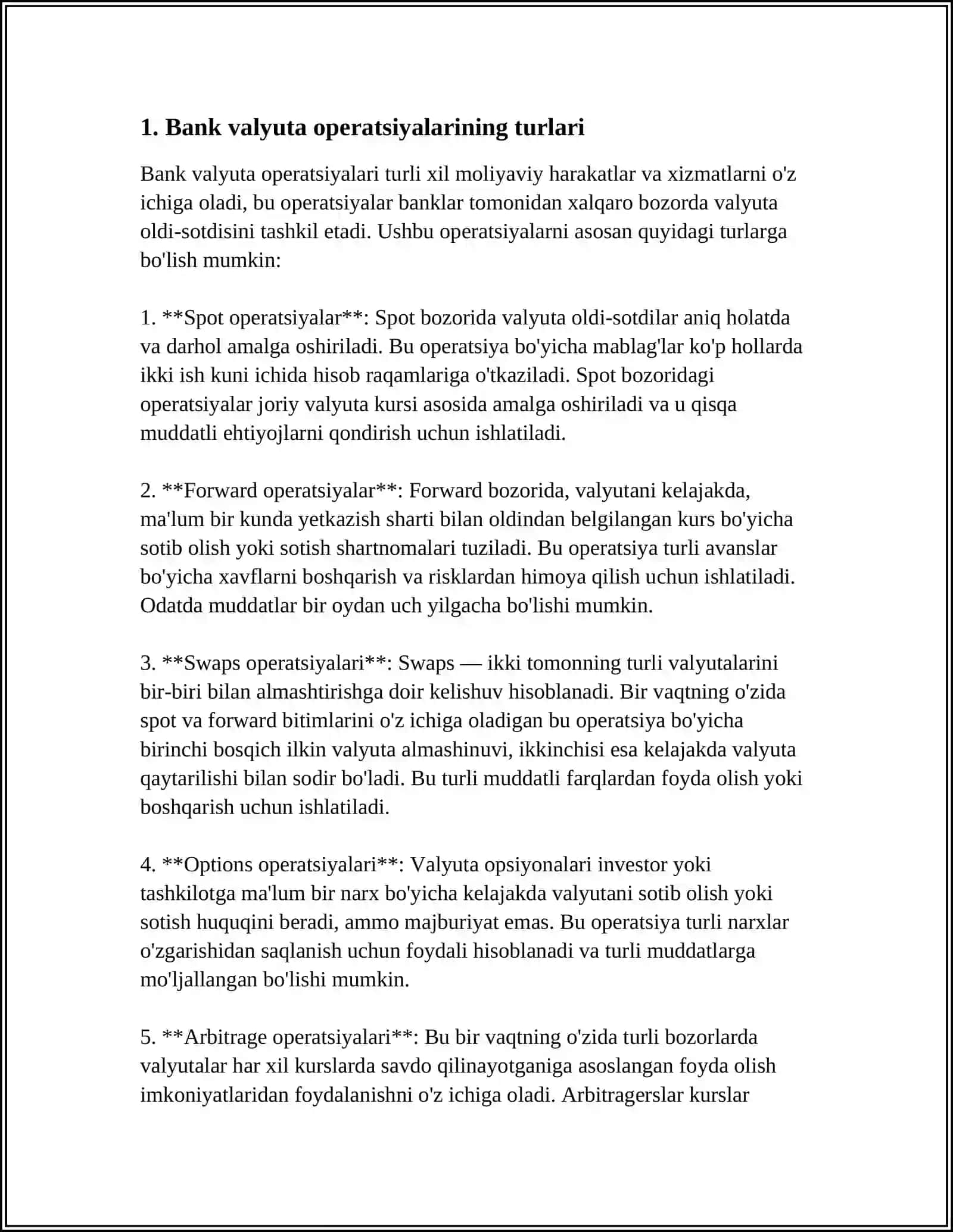MUSTAQIL ISH Mavzu: TIJORAT BANKLARINING VALYUTA OPERATSIYALARI AUDITI 3