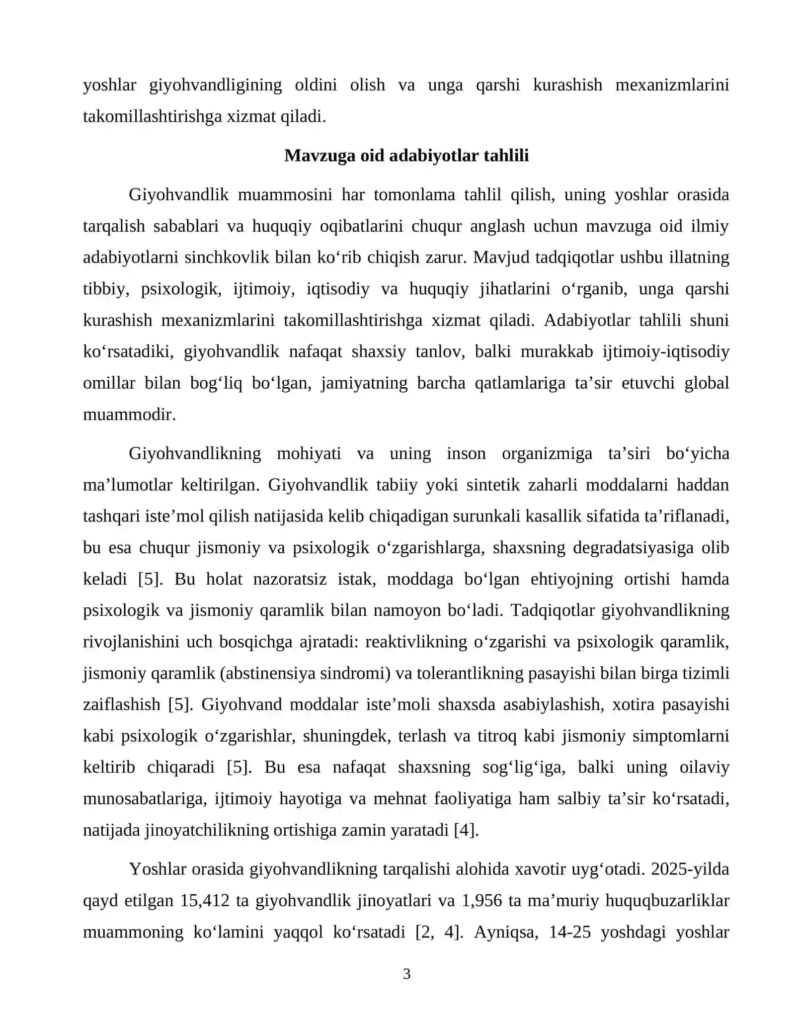 Yoshlar oʻrtasida giyohvandlikning tarqatishi va giyohvandlikning huquqiy oqibatlari 3