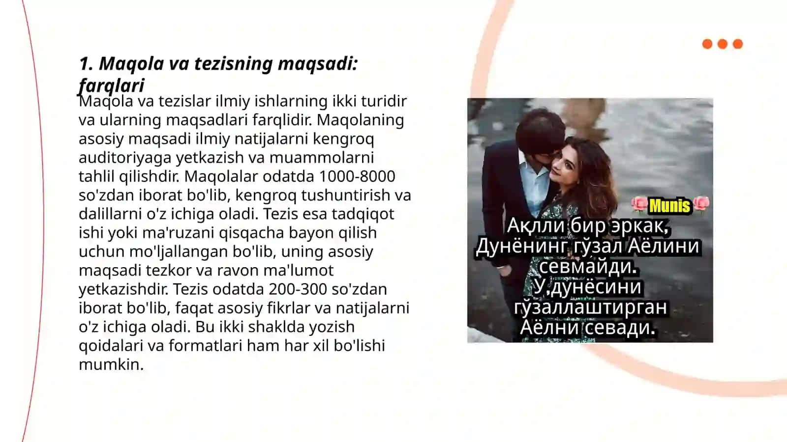 Maqola va tezisni oʻzaro farqli jihatlari 3