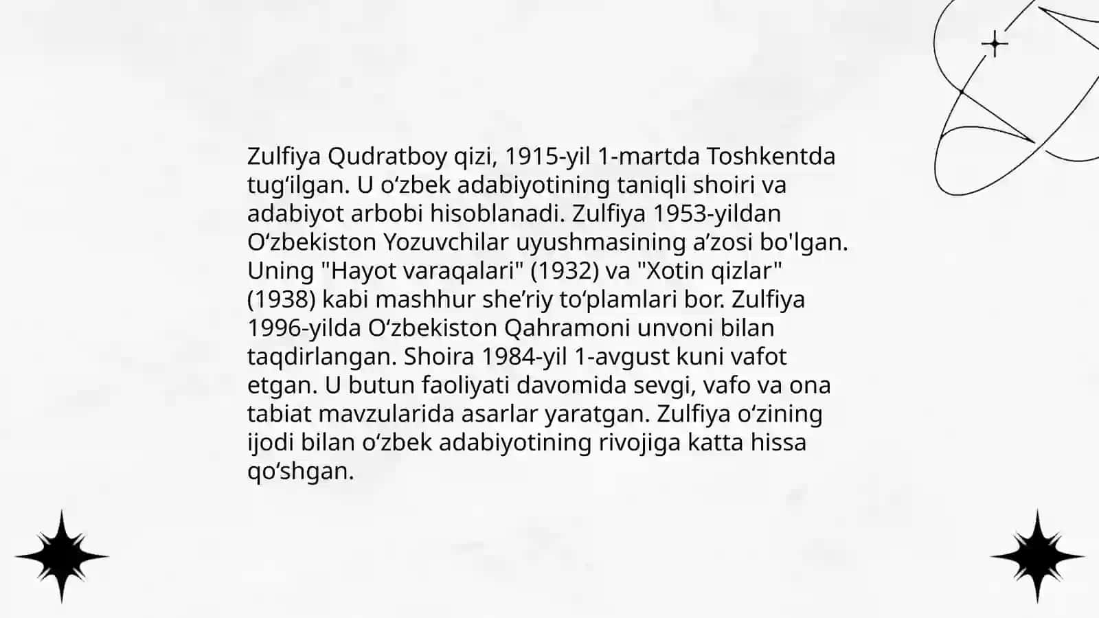 Zulfiya Qurolboy Qizi “Ayol” va “Quyosh men tomonda” 3