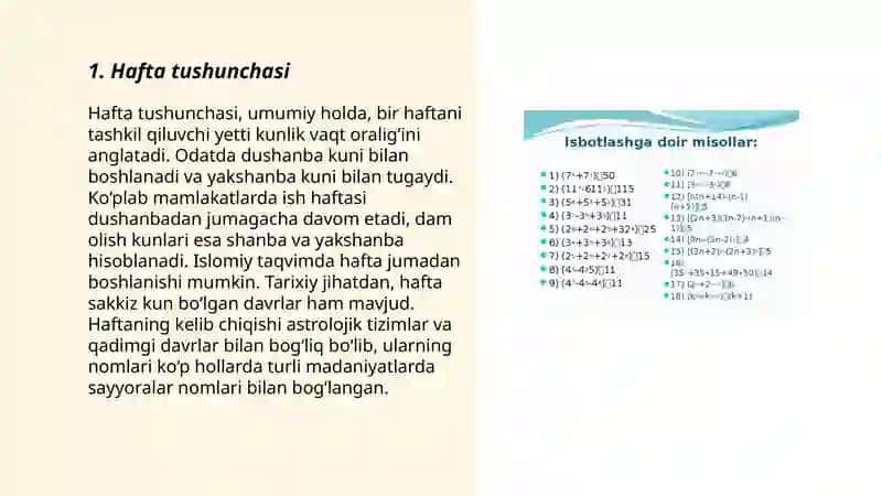 1-sinf matematika darslarida hafta va hafta kunlari va sanoq tushunchalarini shakllantirish 3