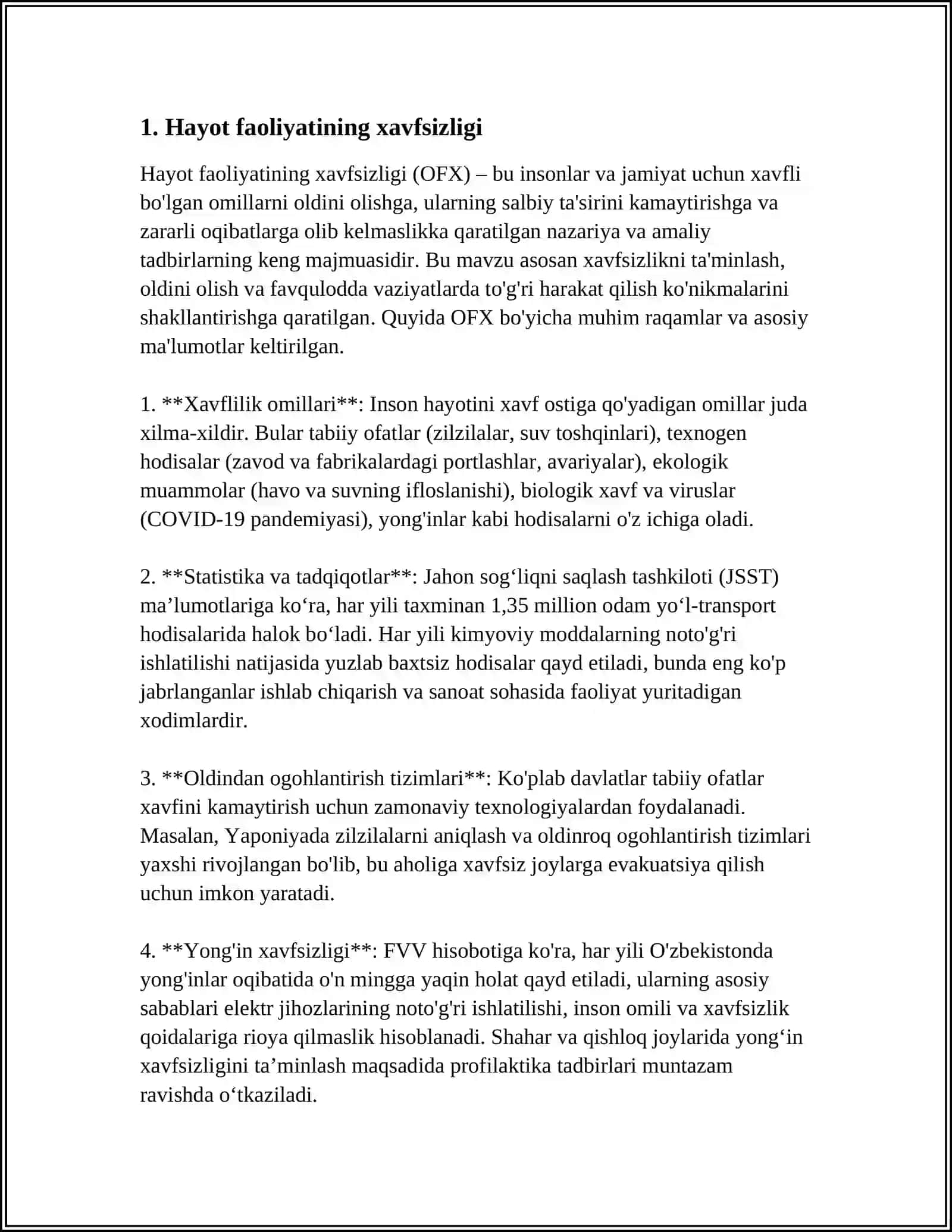 HAYOT FAOLIYATI XAVFSIZLIGI FANI BO'YICHA GLOSSARIY TUZISH 3