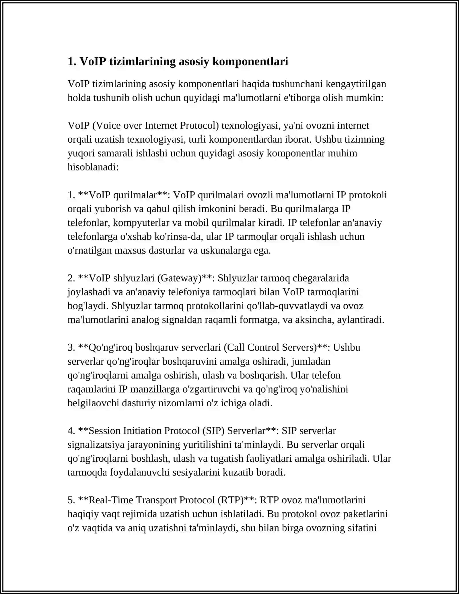 MUSTAQIL ISH Mavzu: VOIP (VOICE OVER IP) TIZIMLARINI LOYIHALASH 3
