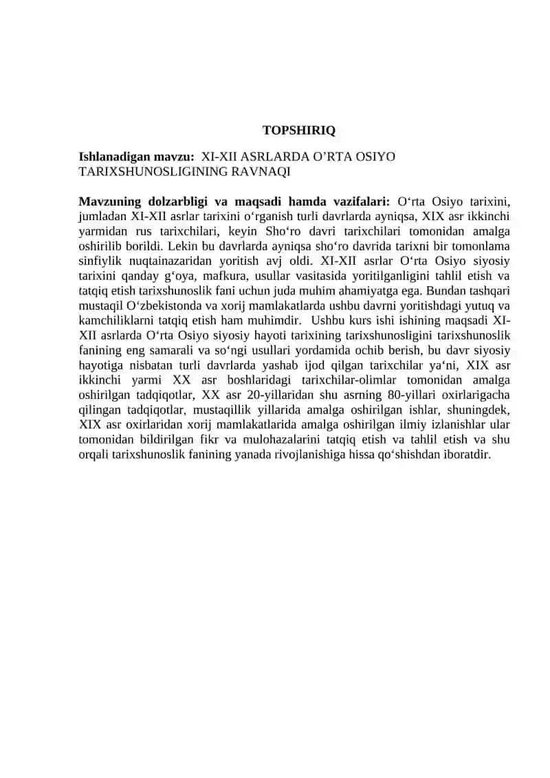 XI-XII ASRLARDA O’RTA OSIYO TARIXSHUNOSLIGINING RAVNAQI kurs ishi 3