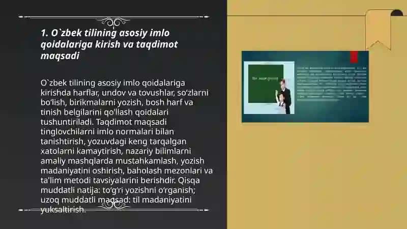 O`zbek tilining asosiy umlo qoidalari asosida taqdimot tayyorlash 3