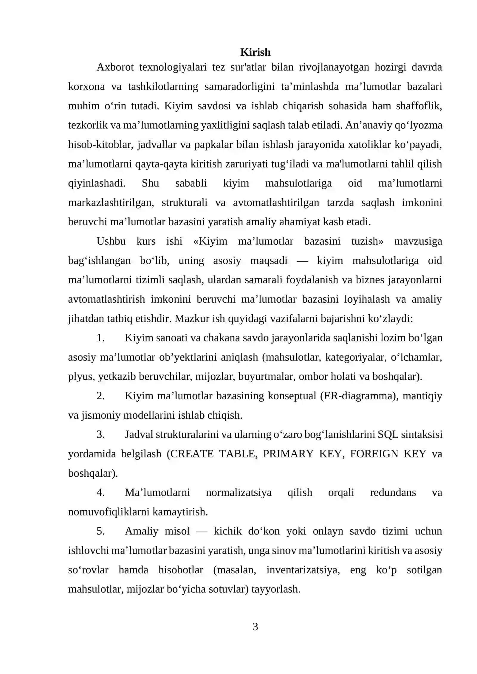 Kiyim ma’lumotlar bazasini yaratishning nazariy asoslari 3
