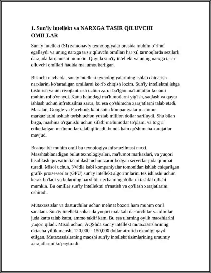 Sun'iy intellekt va Narxga Tasir Qiluvchi Omillar 3