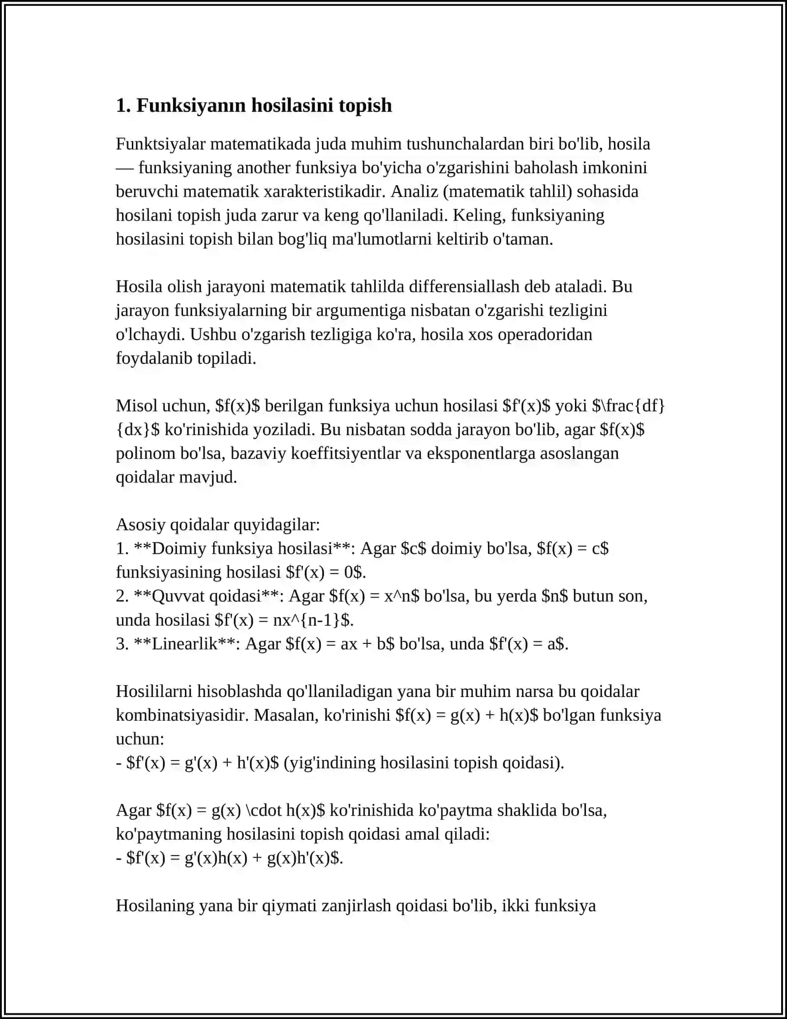 FUNKSIYALARNI HOSILA YORDAMIDA TÓLA TEKSHIRIB GRAFIGINI YASASH 3