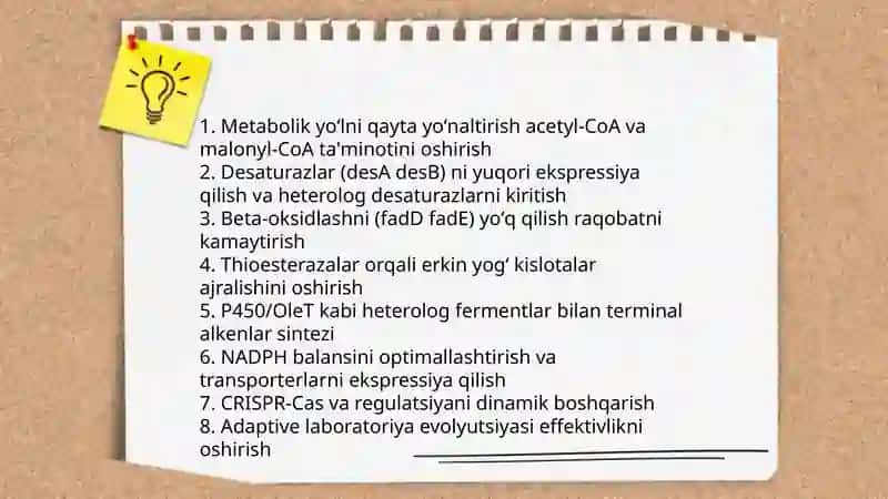 Toʻyinmagan uglevodorodlarni olinishi va xossalariga doir ginetik oʻzgarishlarni amalga oshirish 3
