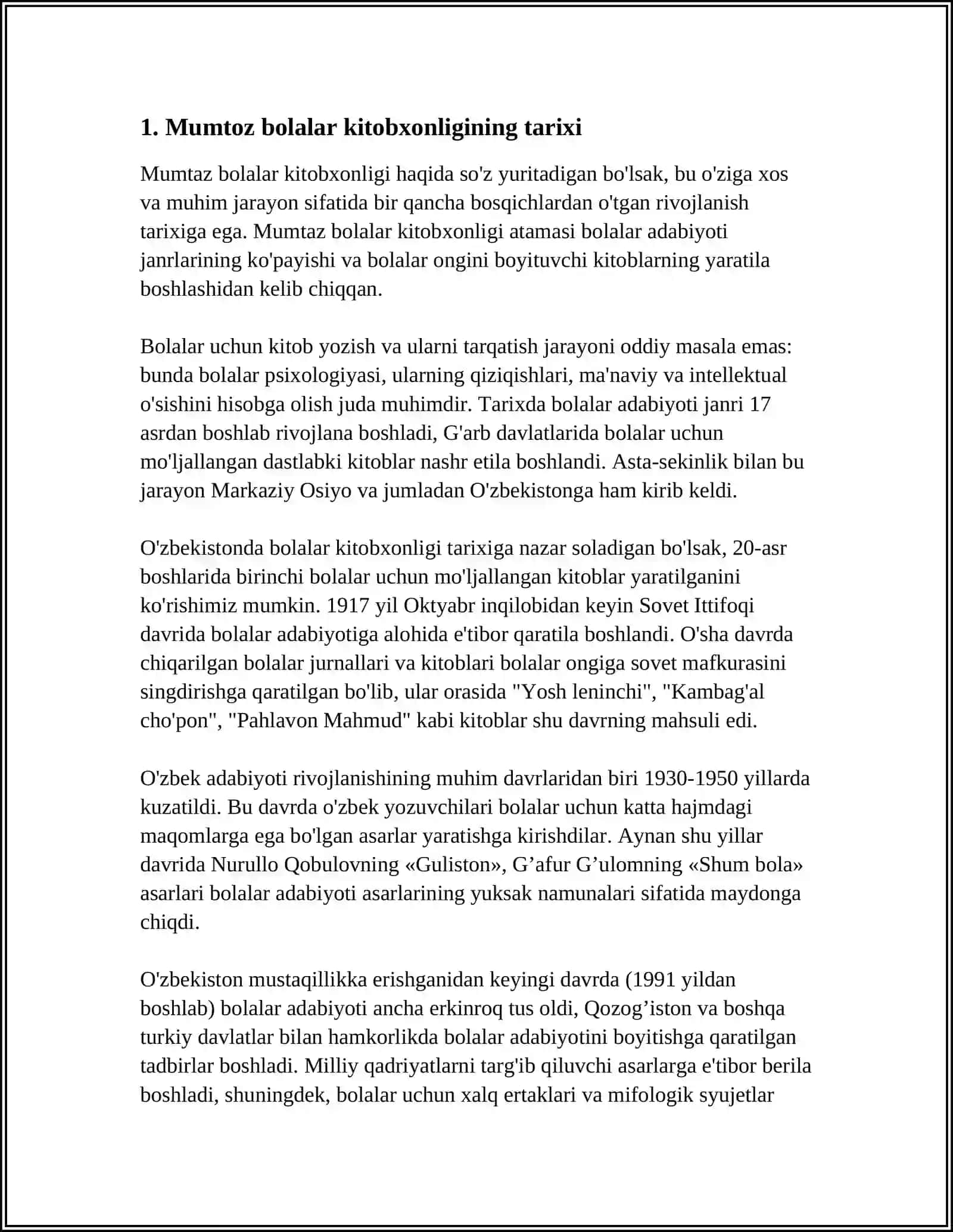 Mumtoz bolalar kitobxonligi va uning korinishlari 3
