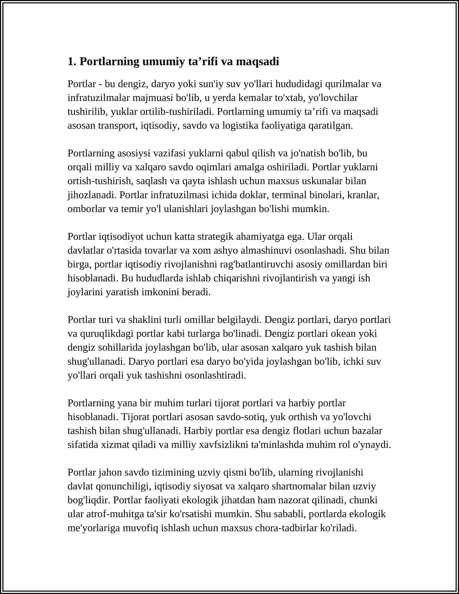 PORTLAR HAQIDA UMUMIY MA’LUMOT VA ULARNING TURLARI 3