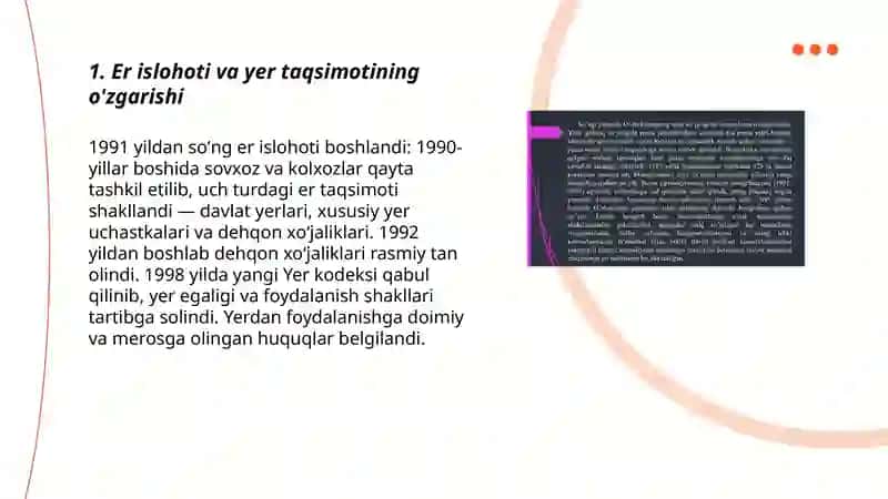 Mustaqillik yillarida qishloq xo'jaligi va sanoat sohasidagi o'zgarishlar 3