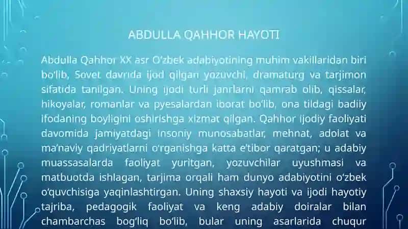 Abdulla Qahhor hayoti va Bemor hikoyasi 3