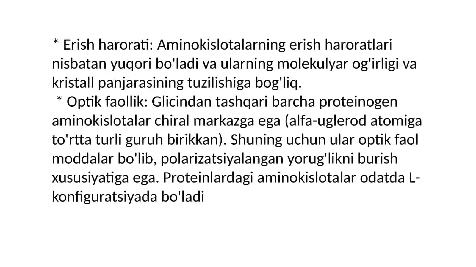 Aminokislotalarning fizik va kimyoviy xossalari 3