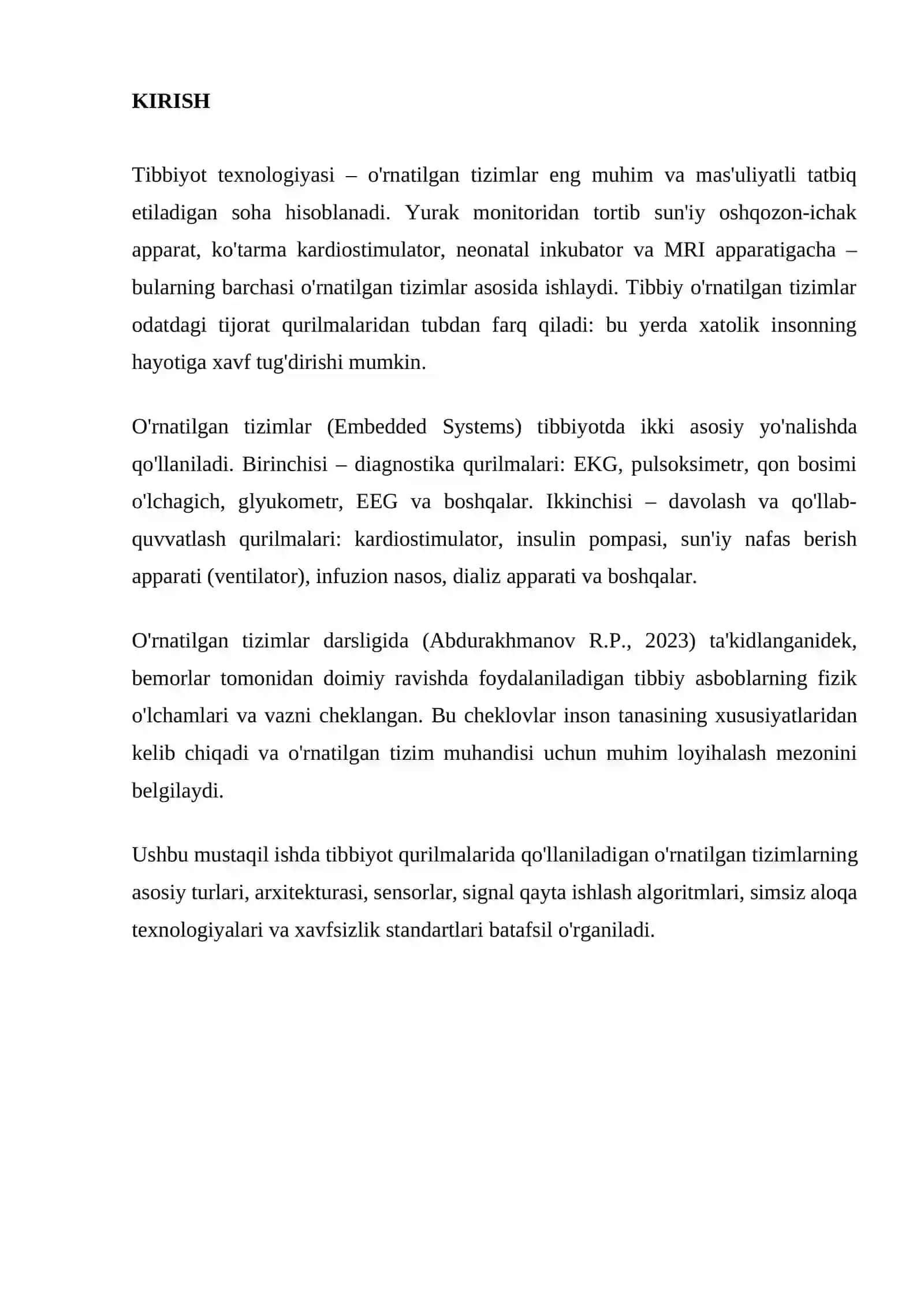 Tibbiyot qurilmalarida o'rnatilgan tizimlar 3