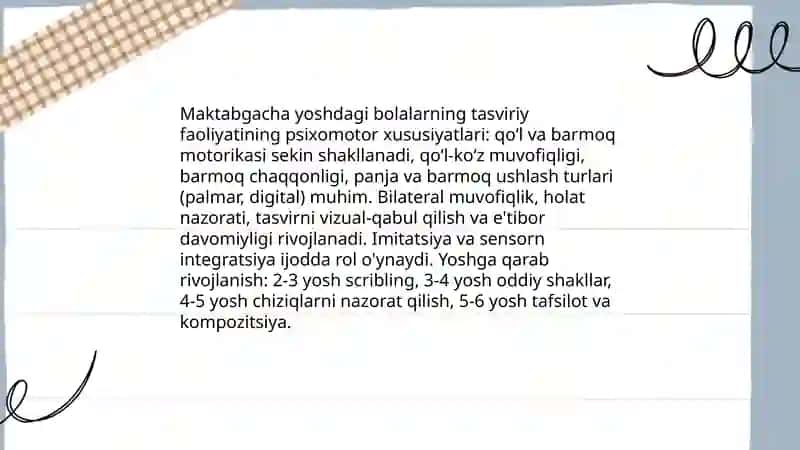 Maktabgacha yoshdagi bolalarning tasviriy faoliyatning oʻziga xos xususiyatlari 3