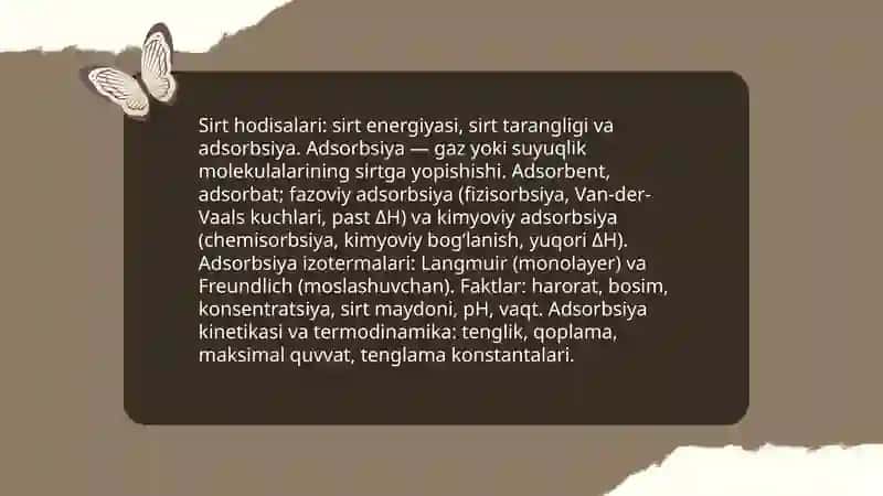 Sirt hodisalar va adsorbsiya 3