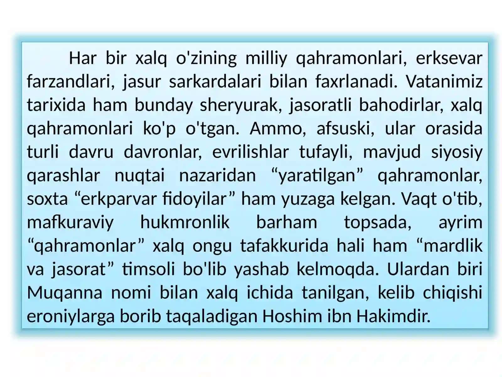 7-sinf O'zbekiston tarixi fanidan Muqanna qo'zg'oloni dars ishlanma 3