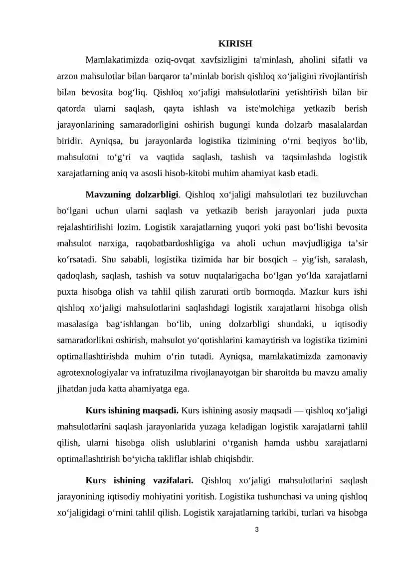 Qishloq xo‘jaligi mahsulotlarini saqlashda logistik xarajatlarni hisobga olish. 3