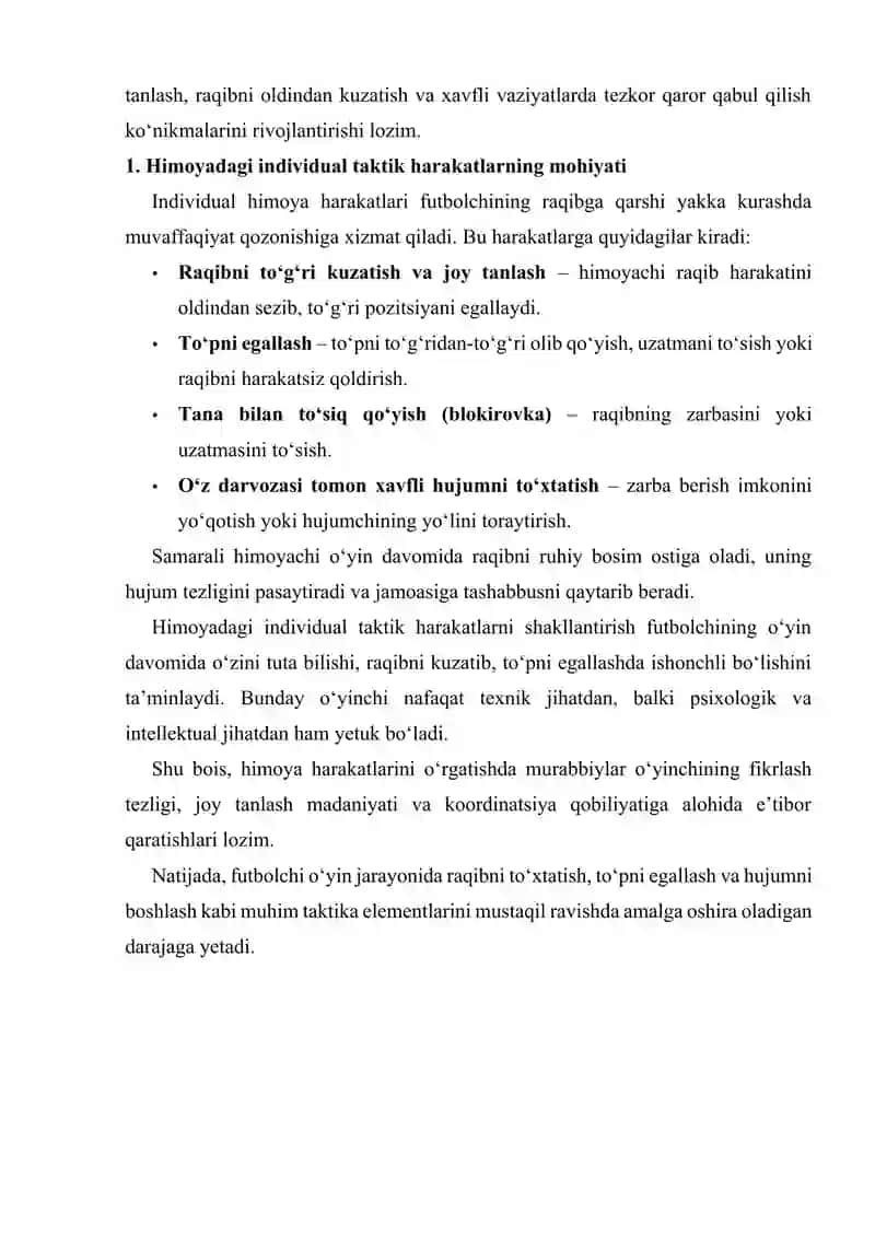 Futbol oyinida individual taktik harakatlarni orgatish. Oquv oyini 3