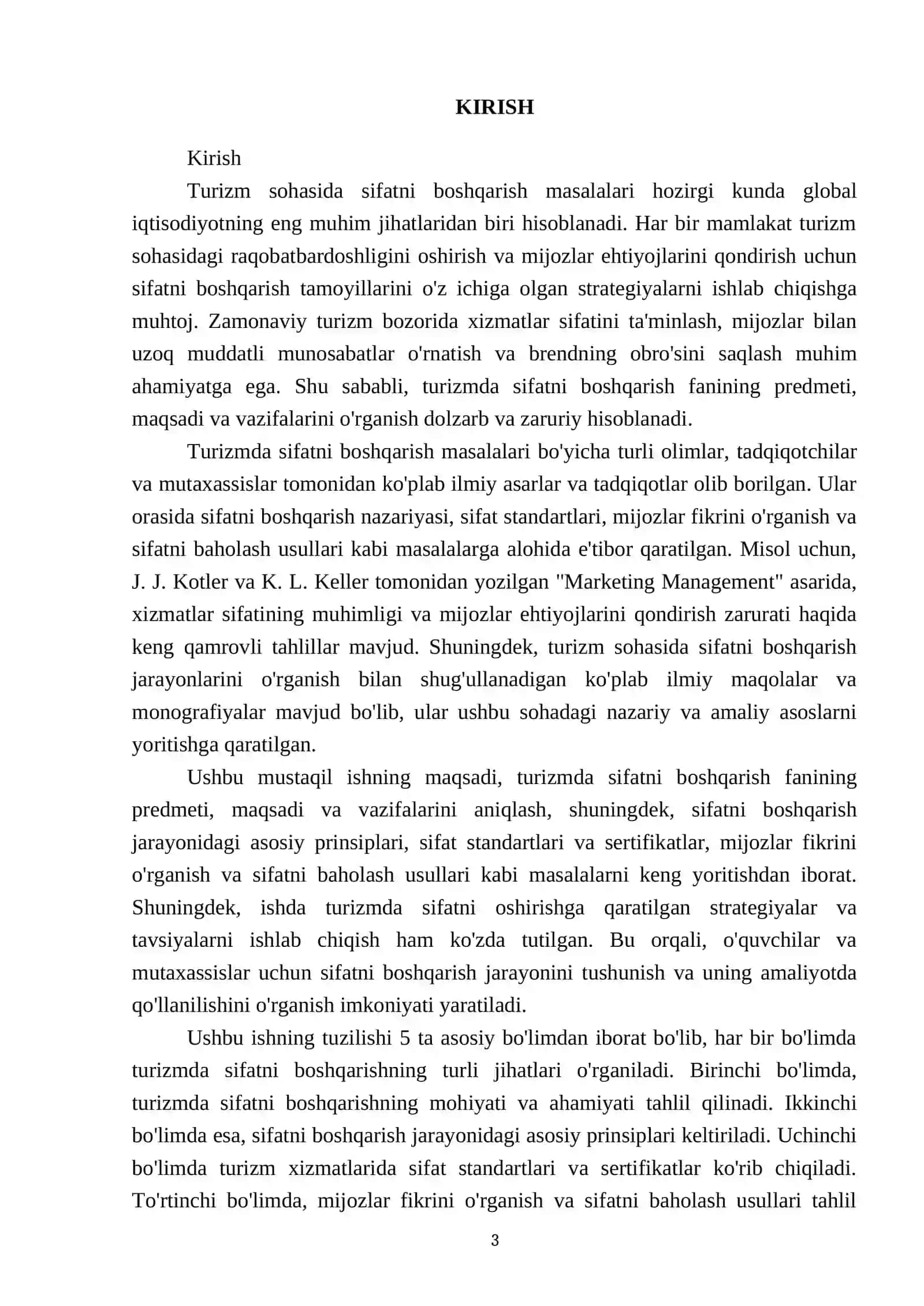 Turizmda sifatni boshqarish fanining predmeti, maqsadi va vazifalari 3