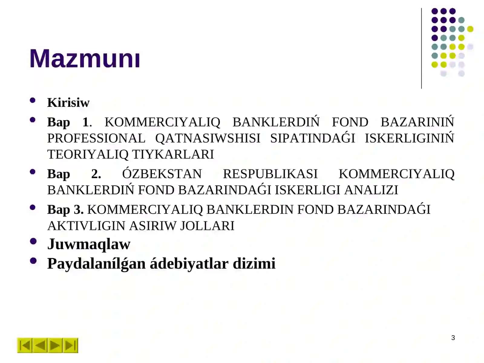 «KOMMERCIYALÍQ BANKLERDIŃ FOND BAZARÍNDAǴÍ AKTIVLIGIN ASÍRÍW JOLLARÍ» 3