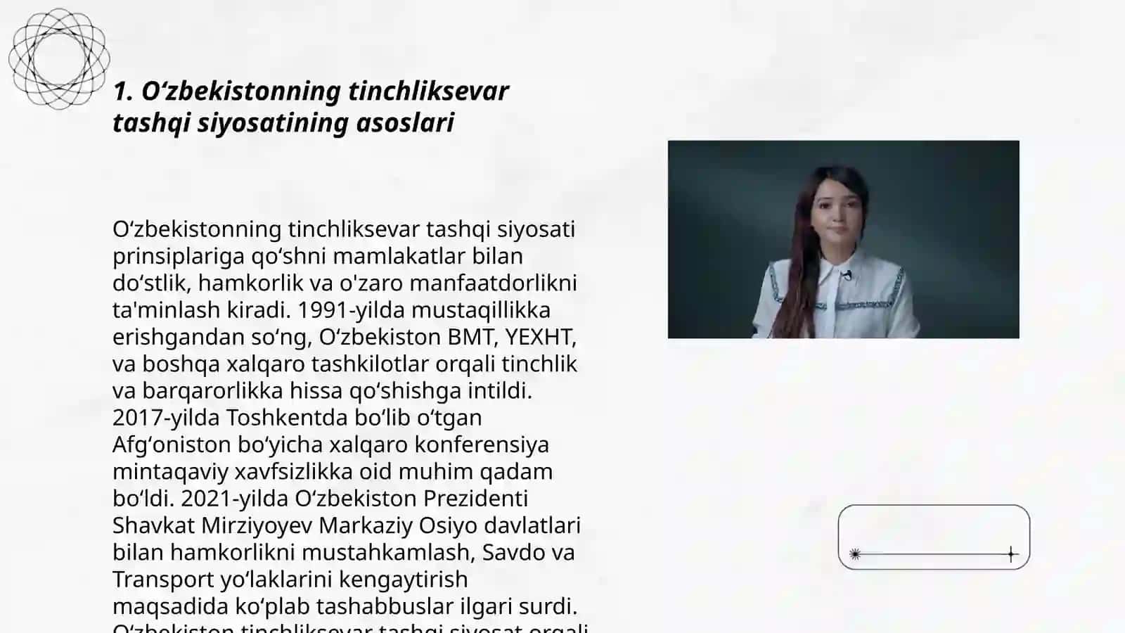 Oʻzbekistonning tinchliksevar tashqi siyosati va uning jahon hamjamiyati tomonidan tan olinishi 3