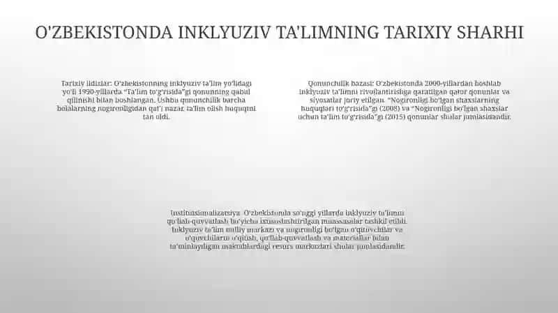O‘zbekistonda Inklyuziv Talimning Meyoriy Huquqiy Bazasini Tahlil Qilish 3